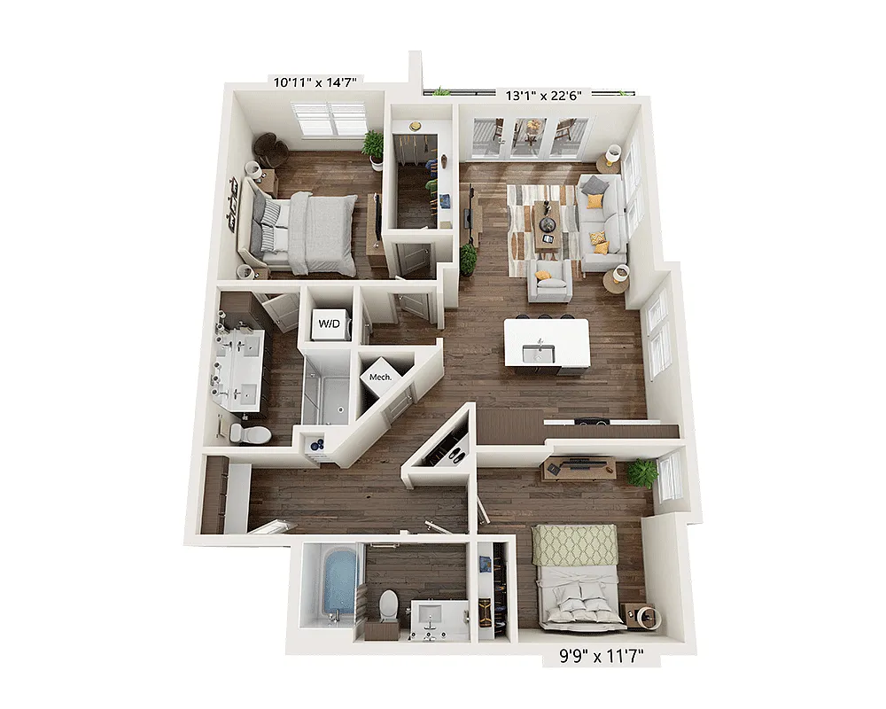 Floor plan Two Bedroom B2F-III