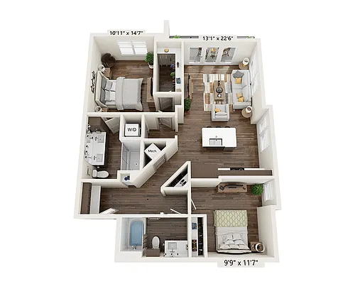 Floor plan Two Bedroom B2F-III
