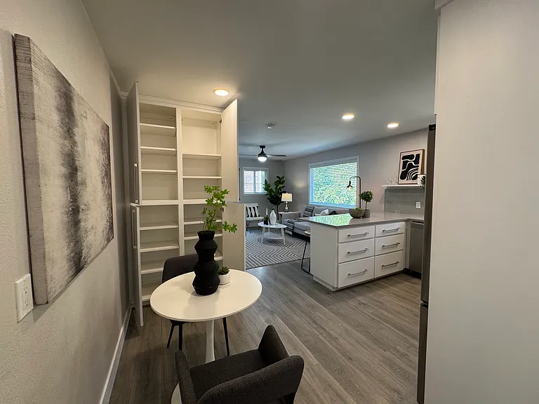 Kitchen with built-in pantry shelving, perfect for organization and extra storage.