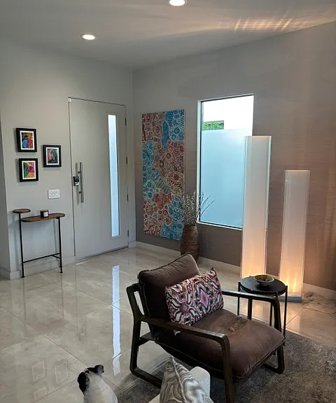 view from living room back to the front door