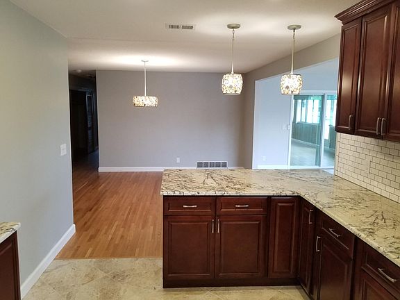 Looking out from kitchen to dining room