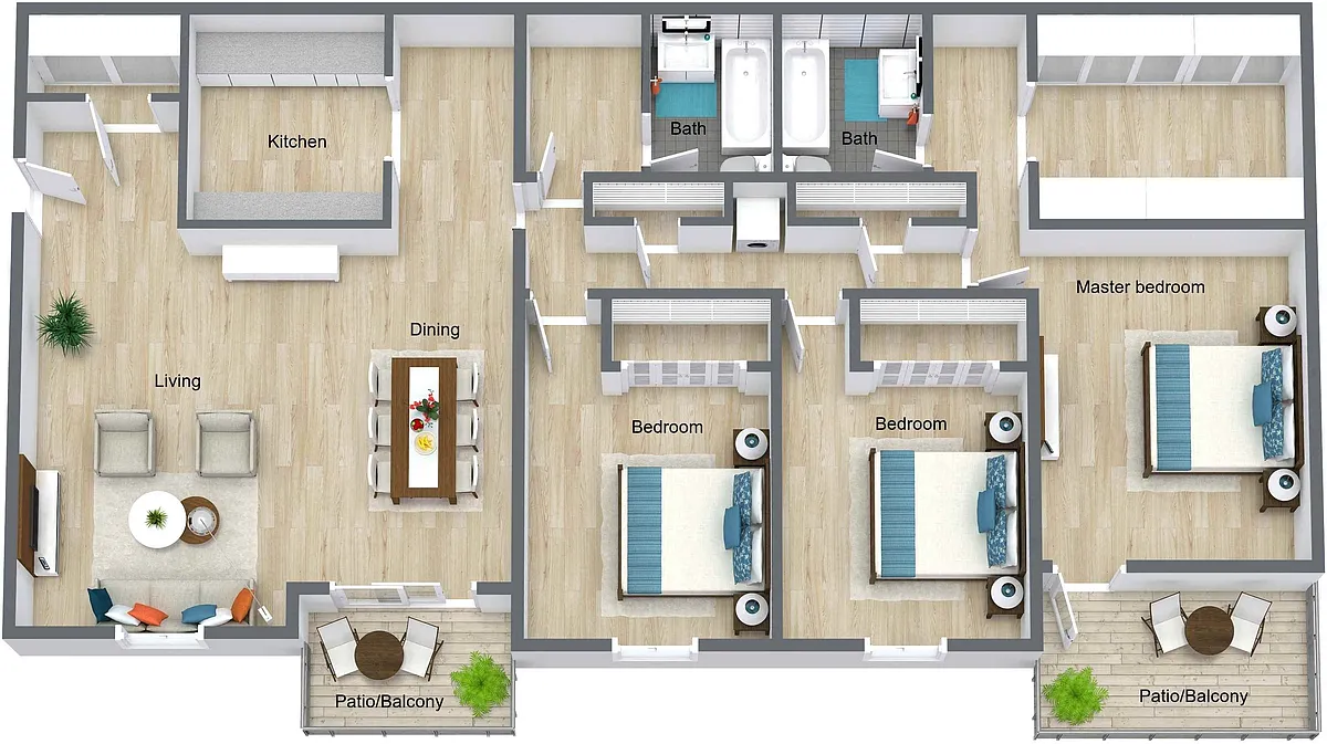 Floor plan Bald Cypress (3 bed 2 bath)