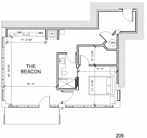 Floor plan The Beacon (w/balcony)