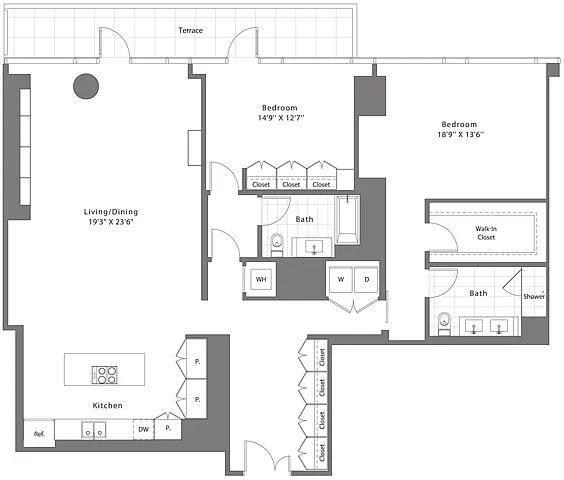 Floor plan 2 Bed - 2 Bath | B14