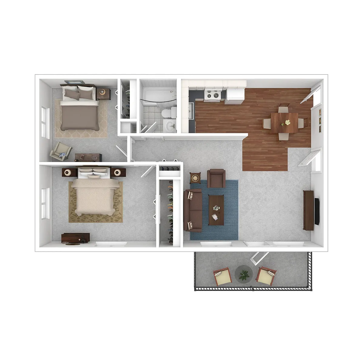 Floor plan Two Bed/One Bath Standard w/ B