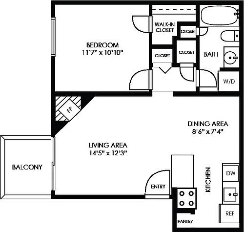 Floor plan One Bed One Bath- Renovated