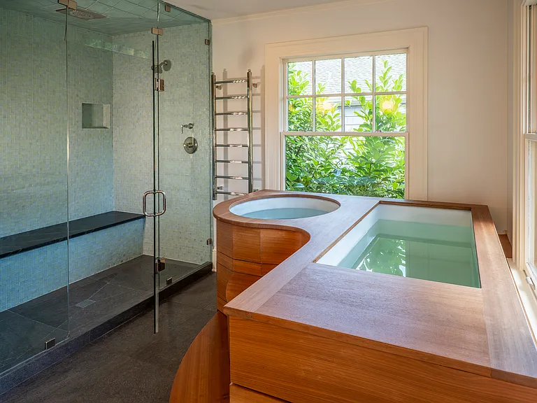 Spa in the primary suite! Steam room/shower, Japanese hot tub, cold plunge, heated floor, heated towel bar, Japanese bidet.