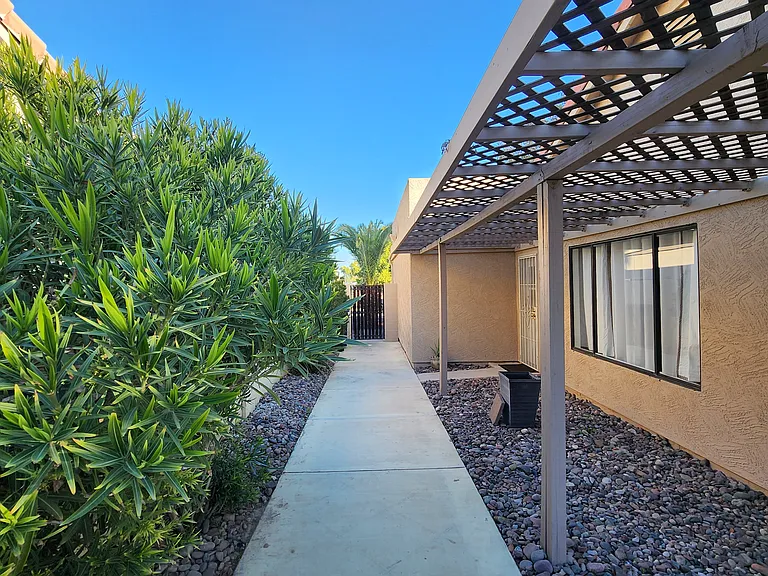 Side yard with pergola