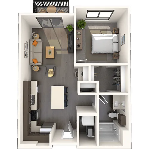 Floor plan Traditional 1x1 670-678 SF