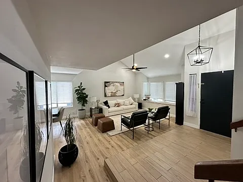 View to the front door and living room