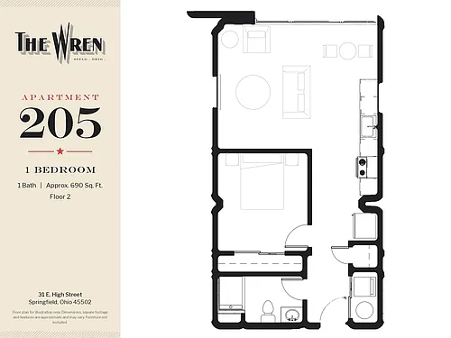 Floor plan WREN-205-1BED-H
