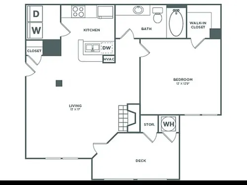 Floor plan One Bedroom One Bath (656 SF)