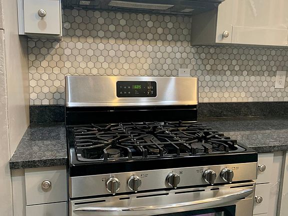 Gas stove and microwave.