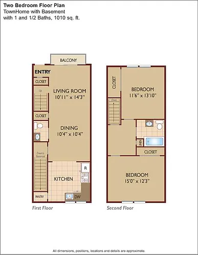 Floor plan $3.13/sq.ft. - Two Bedroom Townhome