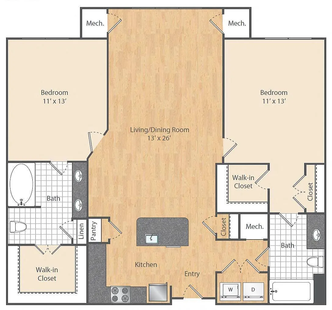 Floor plan 2 Bed/2 Bath-B2a