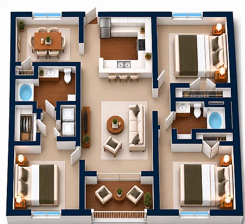 Floor plan 3 Bedroom, 2 Bathroom - Renovated