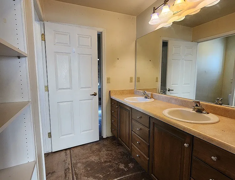 Bathroom double lavatories and cabinets