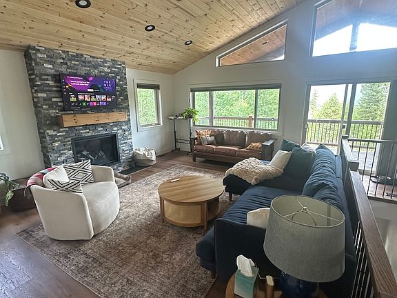 living room and brand new gas fireplace
