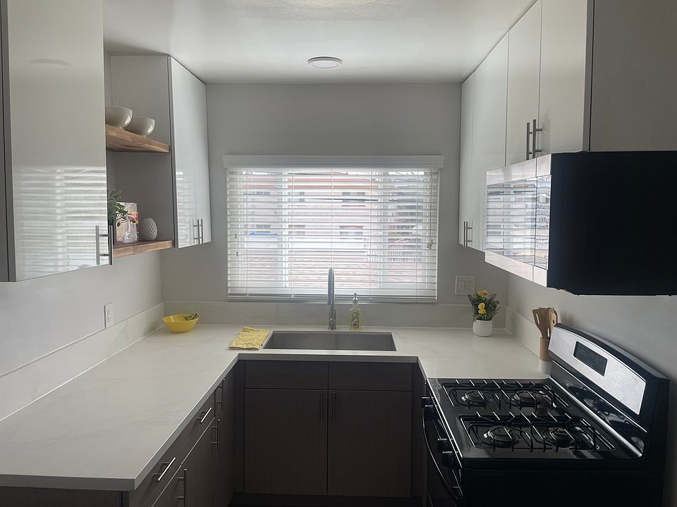 All new kitchen with quartz counters and open shelves