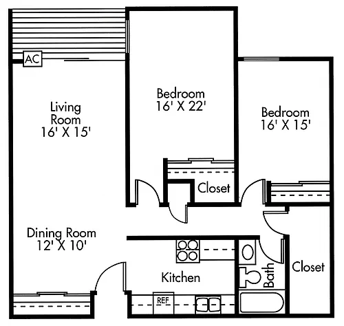 Floor plan 2 Bed 1 Bath C