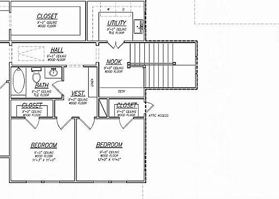 Second Floor Plan features a large master suite, 2 secondary bedrooms and utility room.