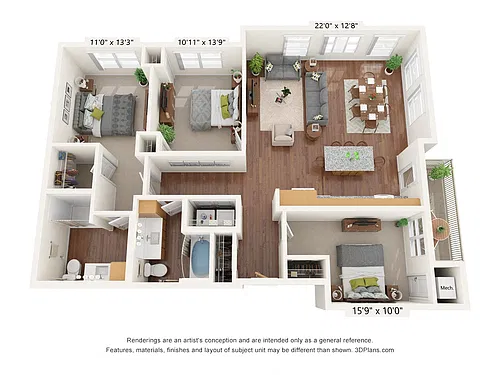 Floor plan Three Bedroom D