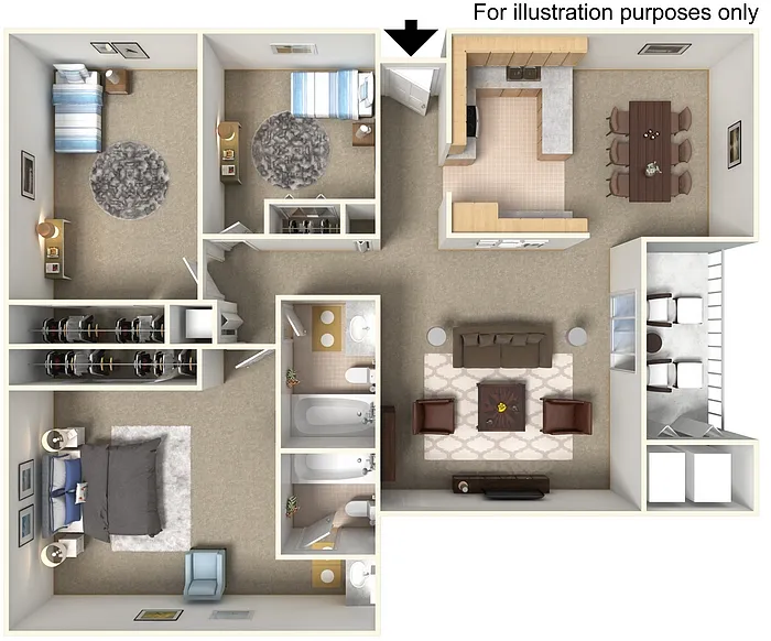 Floor plan Three Bedroom Two Bath