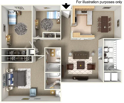 Floor plan Three Bedroom Two Bath
