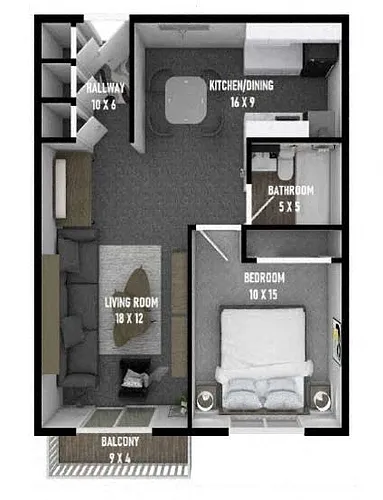 Floor plan 1 Bedroom, 1 Bathroom