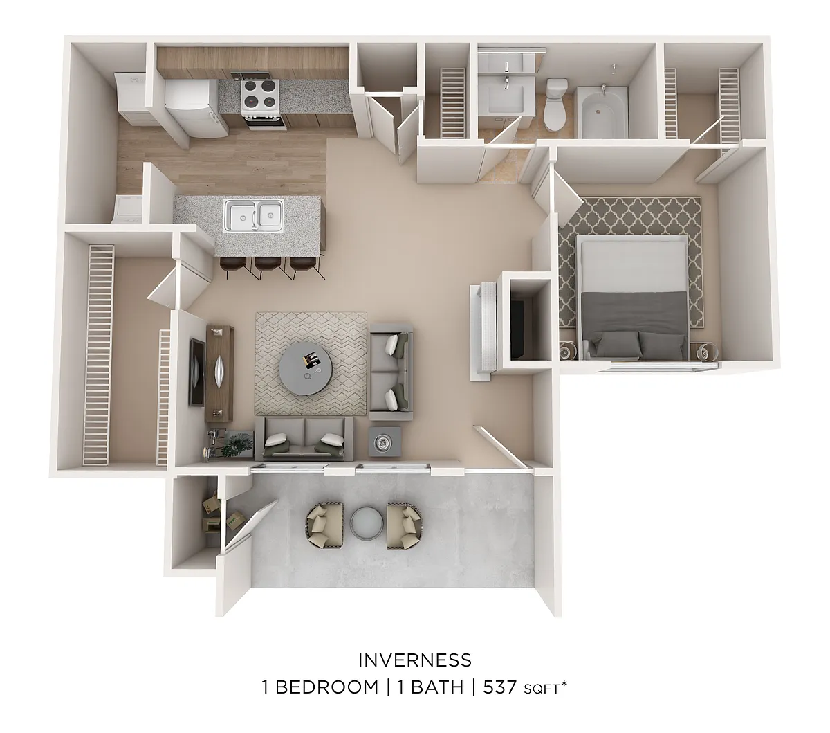 Floor plan One Bed One Bath Small 537