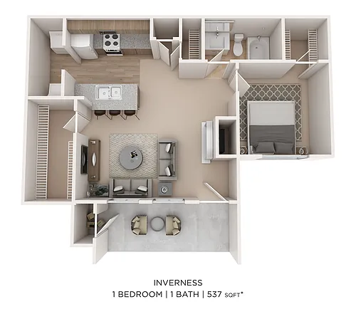 Floor plan One Bed One Bath Small 537