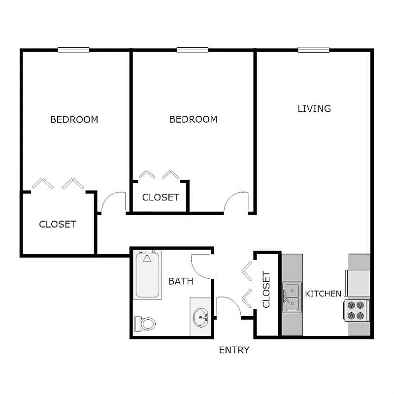 Floor plan 2 Bedrooms, 1 Bath
