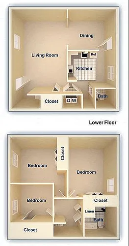 Floor plan Three Bedroom Townhome