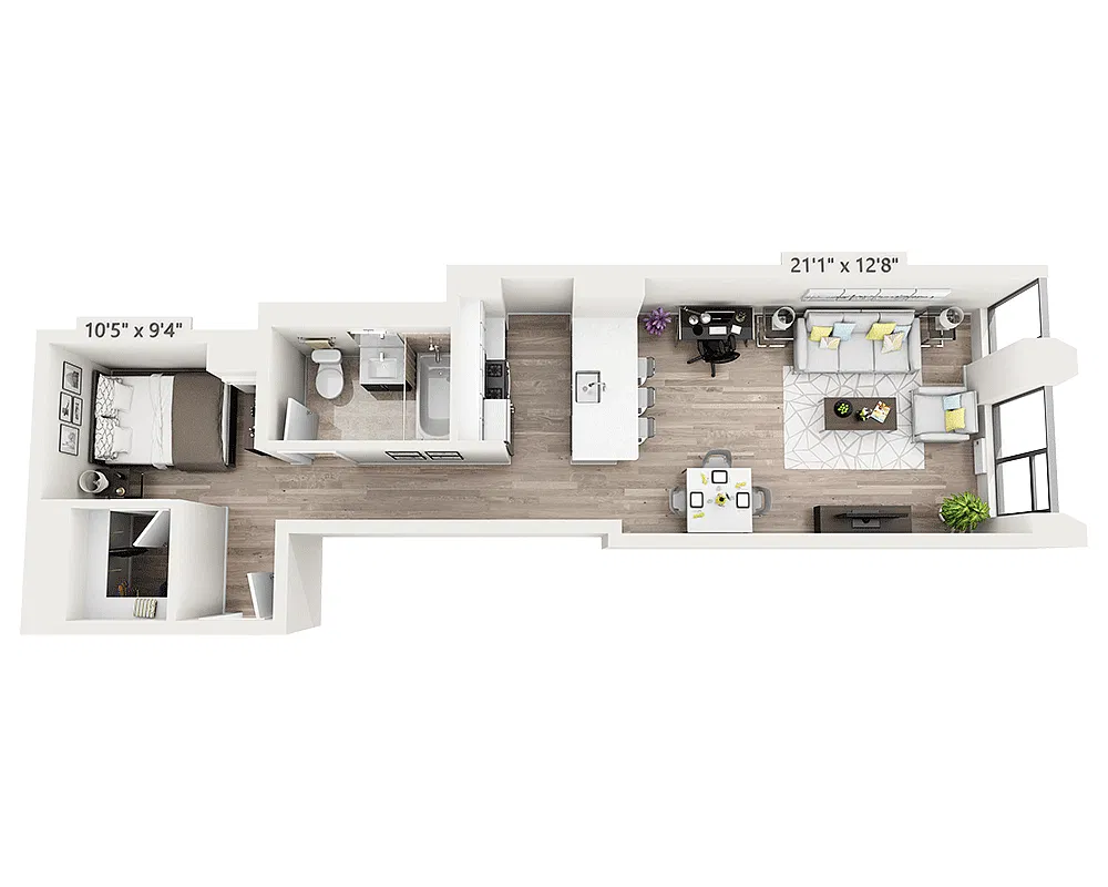 Floor plan Studio w/Alcove K