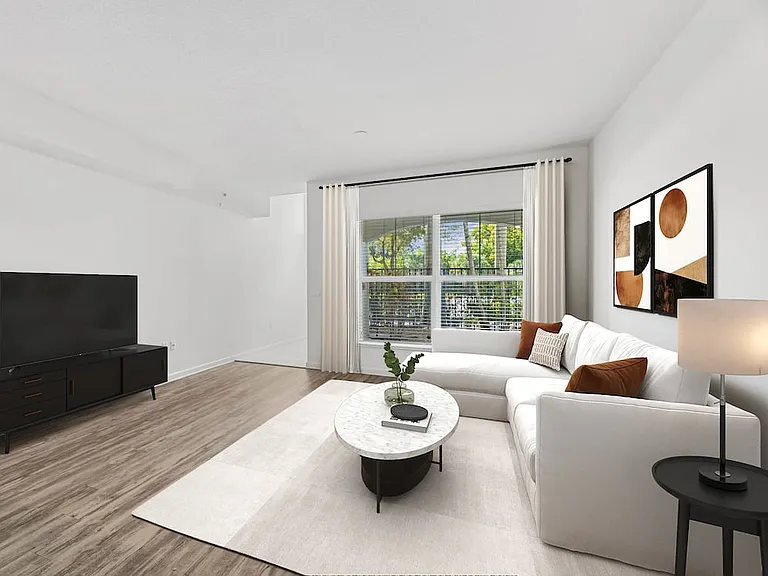 Classic Package living room with hard-surface vinyl plank flooring