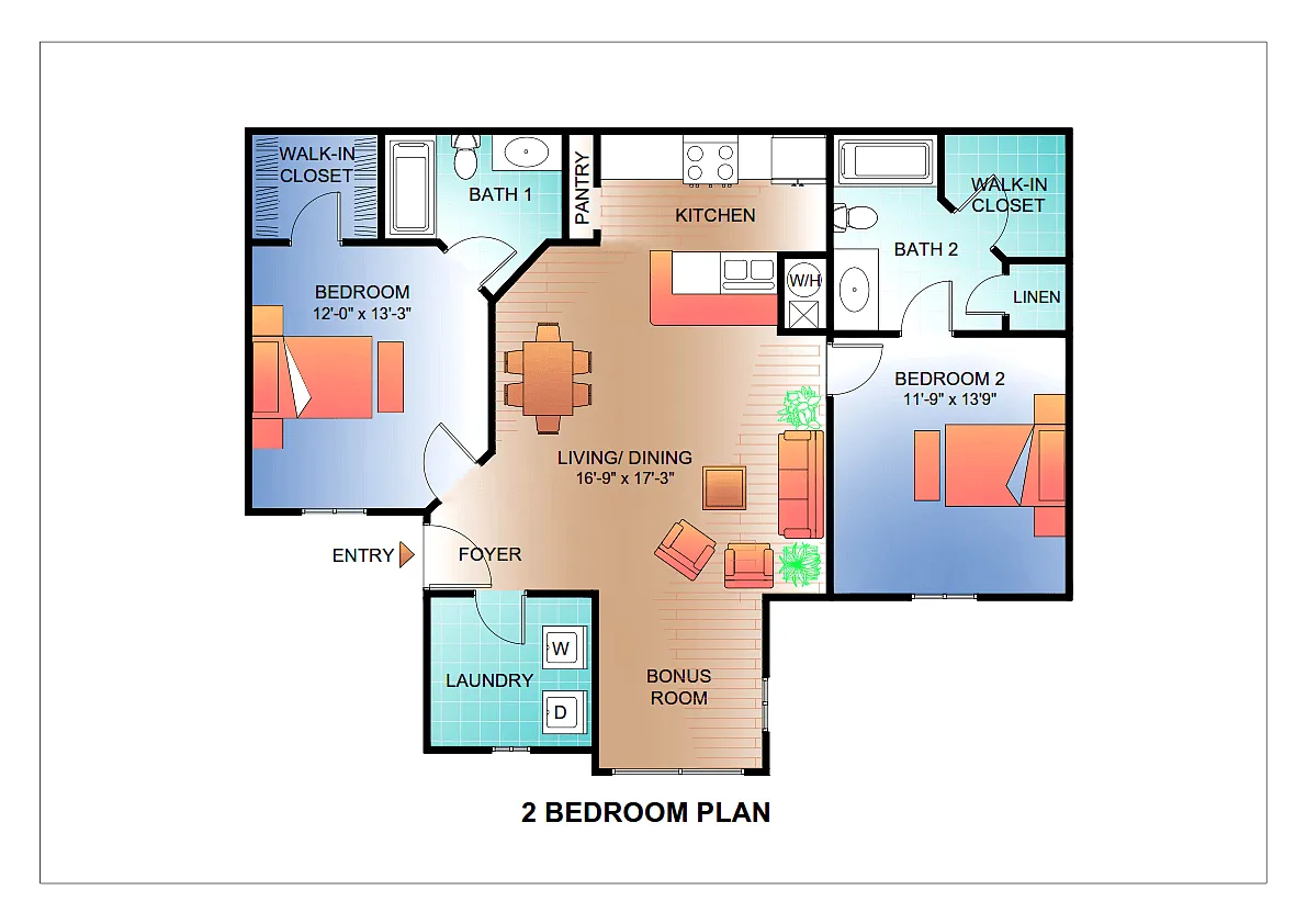 Floor plan Two Bedroom Two Bath