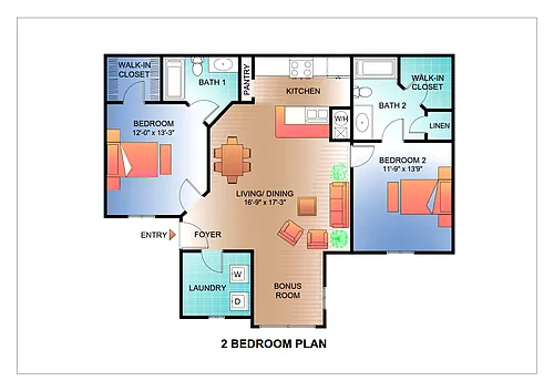 Floor plan Two Bedroom Two Bath
