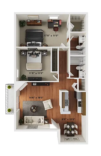 Floor plan 2 BR x 2 BA - A