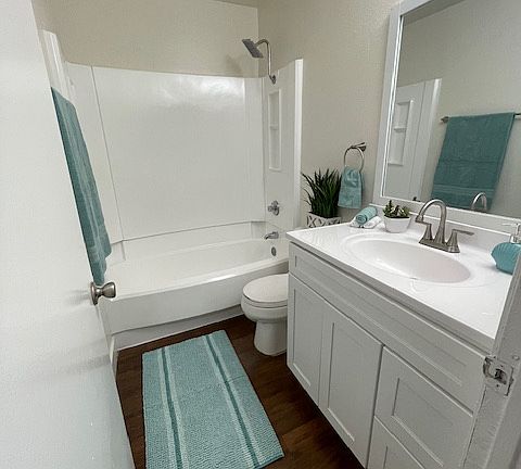 Spacious bathroom with modern fixtures.