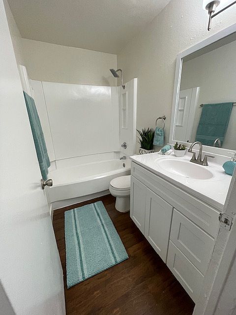 Spacious bathroom with modern fixtures.