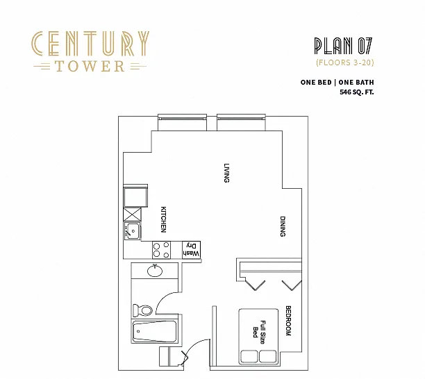 Floor plan 1 Bed 1 Bath 07