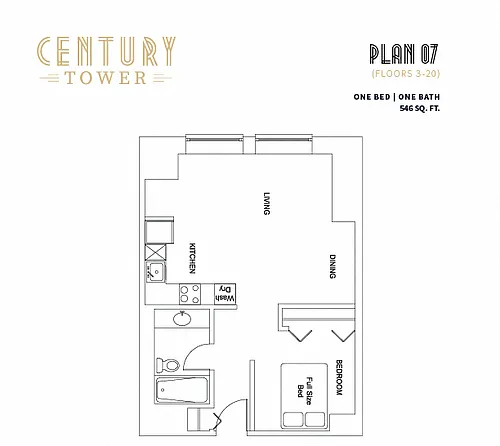 Floor plan 1 Bed 1 Bath 07