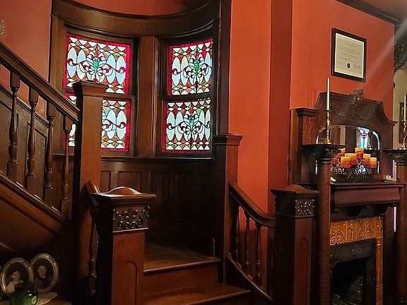 Main Stairwell w/Stained Gls