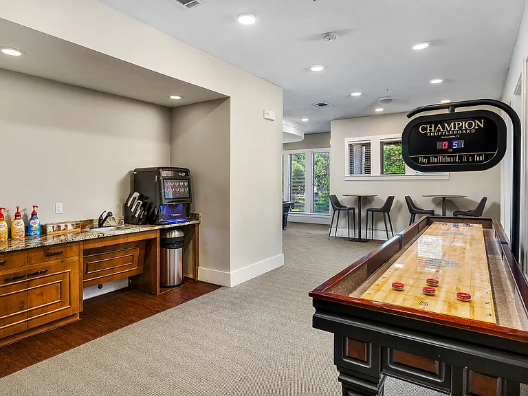 Game Room with Shuffleboard and Coffee Bar