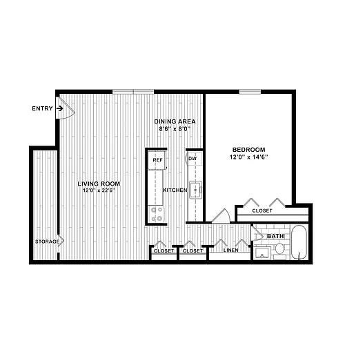 Floor plan 1 Bedroom 1 Bath - 1st Floor