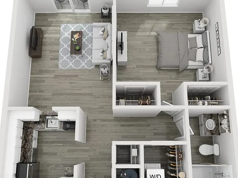 A 3D floor plan rendering of The Palm .