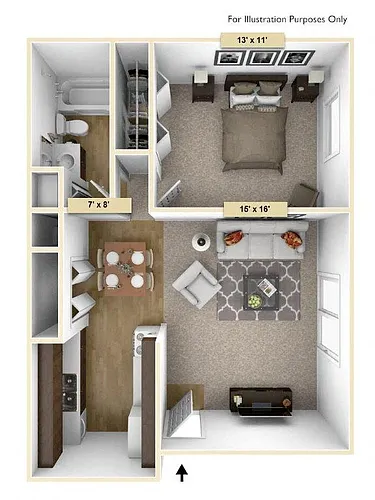Floor plan One Bedroom Hemlock