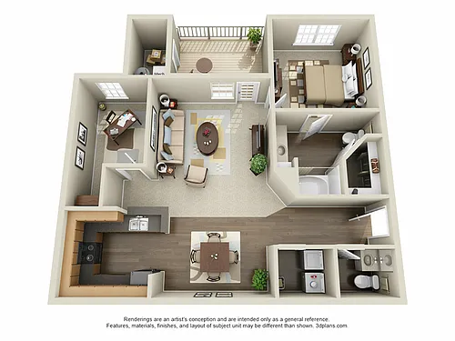 Floor plan 1 Bed, 1.5 Bath B