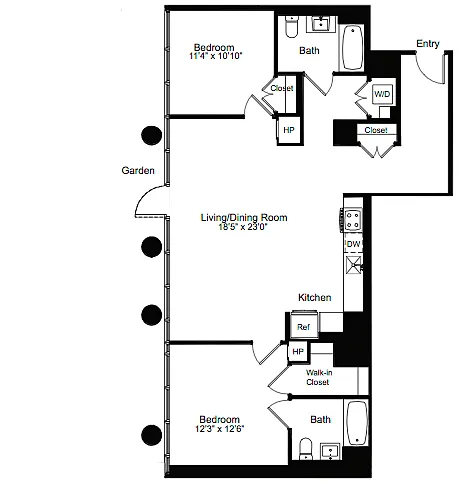 Floor plan Two Bedroom N 1 with Garden Access
