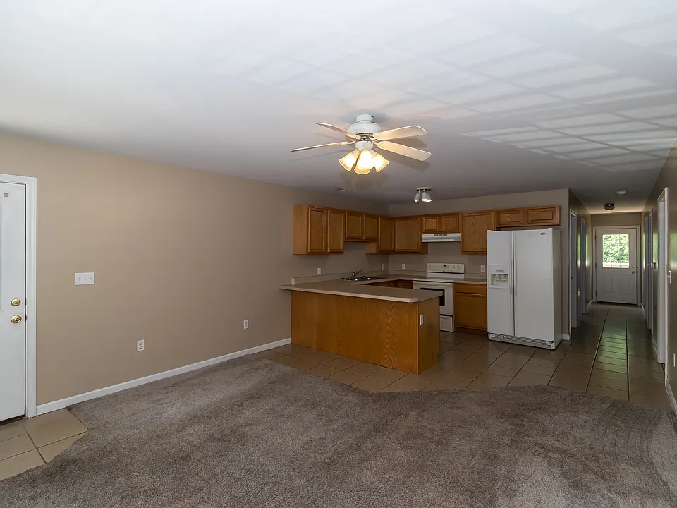 Living room, dining and kitchen